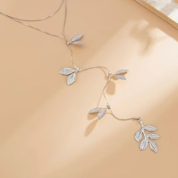 Gold Y Necklace - Y Drop Necklace - Y Shaped Necklace - Gold  Leaf Pendant Y-Shaped Beaded Chain Drop Necklace